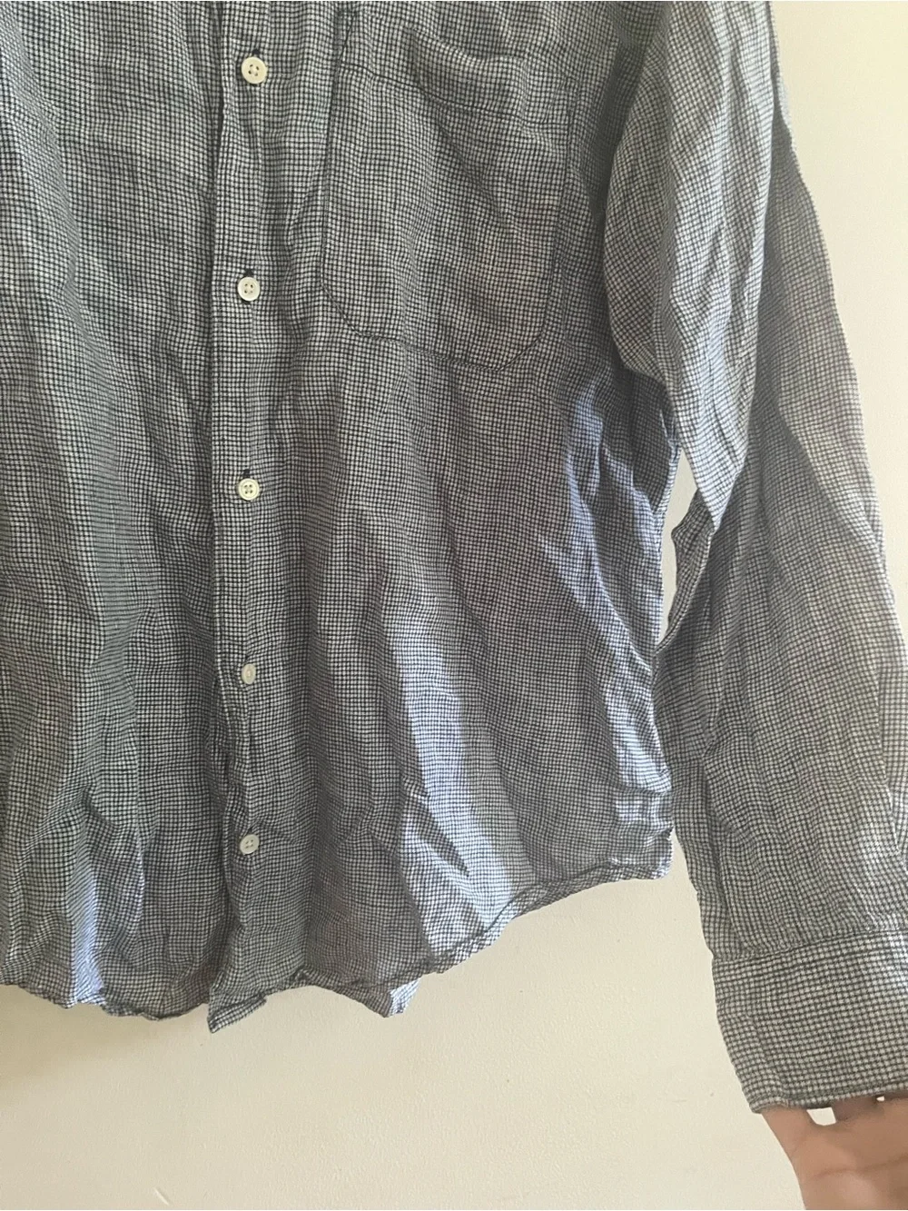 Banana Republic 100% Linen Blue White Check Button Up shirt Medium Coastal